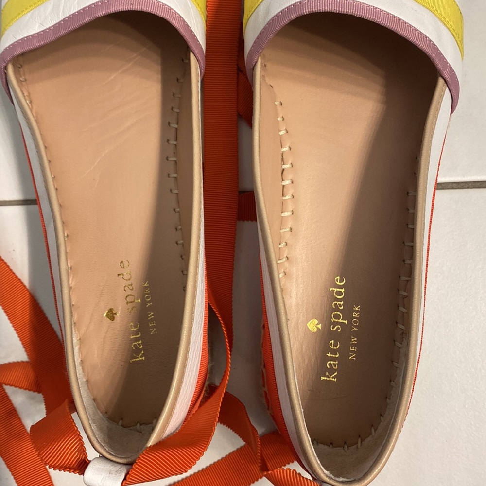 Kate Spade Leena White Napa Mint Blue Yellow Pink Grosgrain Espadrilles Size 10 - Picture 6 of 6